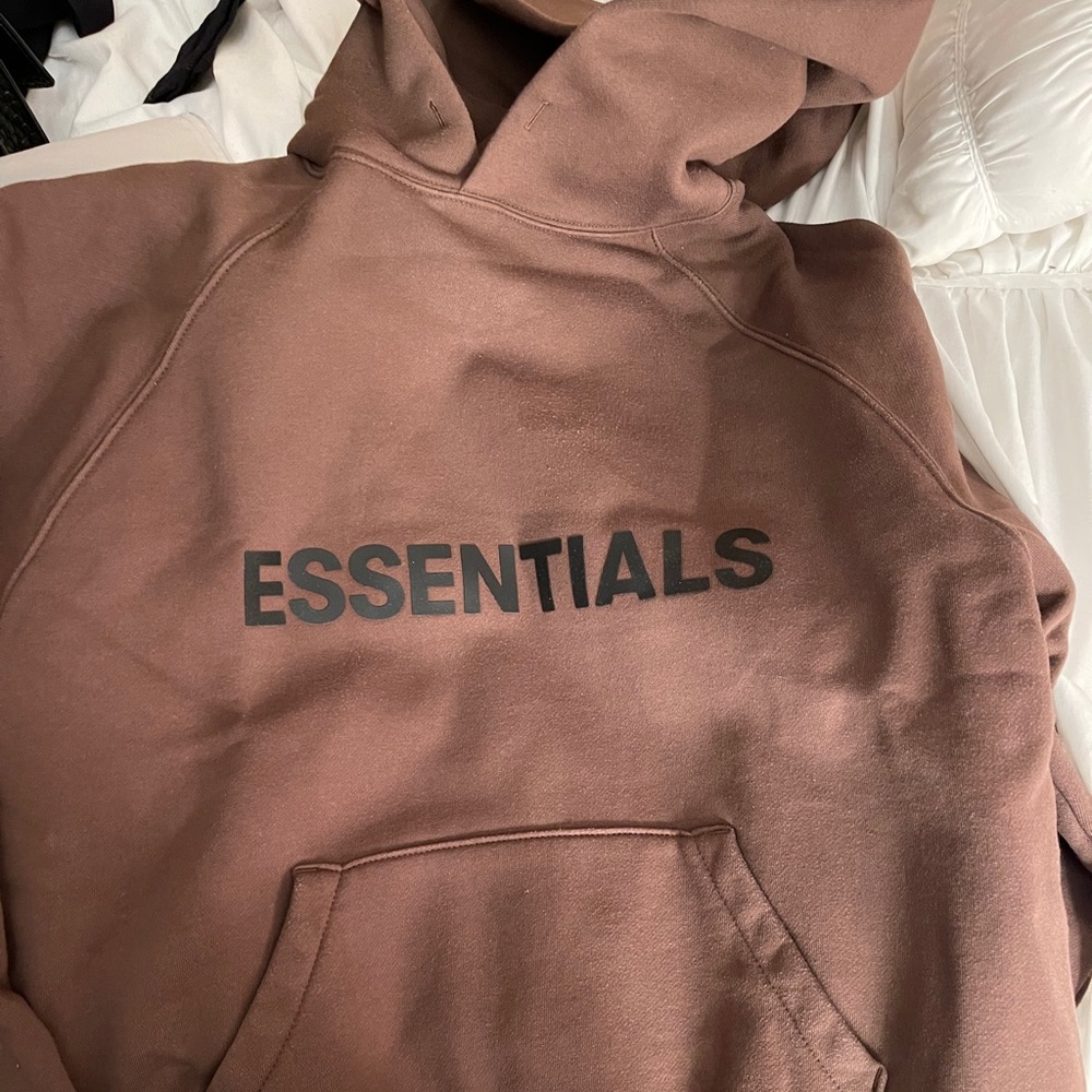 Essential fear of god brown hoodie , size small